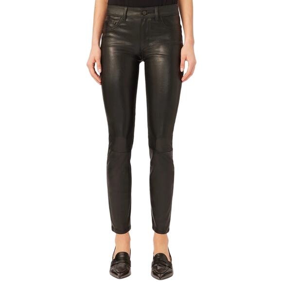 DL1961 Florence Skinny Mid Rise Instasculpt Ankle Leather Pant Poseidon Black 30 - Picture 1 of 5